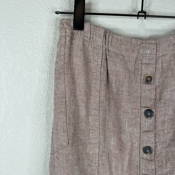 Flax by Angelheart Women's 100% Linen Midi Skirt‎ Elastic Waist Beige - Picture 2 of 12